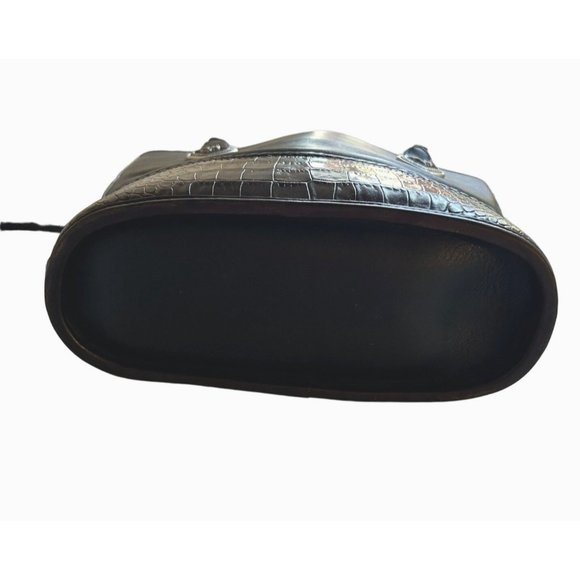 Brighton Black with Brown Crocodile Pattern Leather Tote Bucket Shoulder Bag - Picture 7 of 10